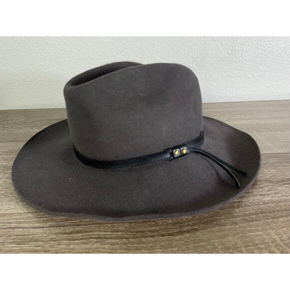 A. Adams & Spire Fur Felt Western Cowboy Hat Gray‎ Leather Band Outback Style L - Picture 2 of 13